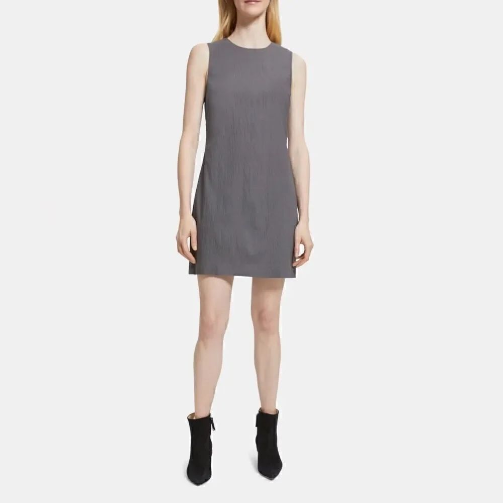 Theory Greystone Sleeveless Shift Dress in Stretch Viscose-Blend Size 12 New